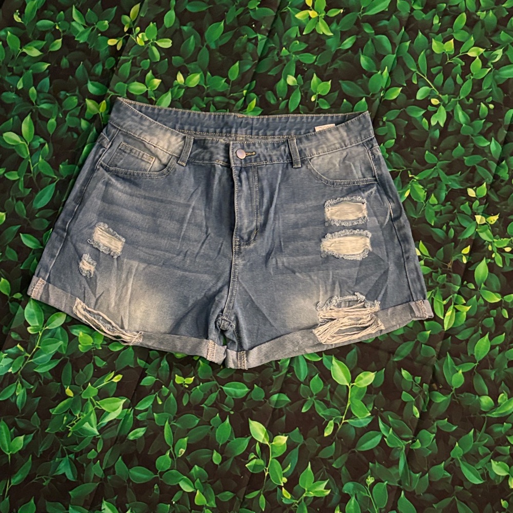Casual Blue Distressed Jean Shorts